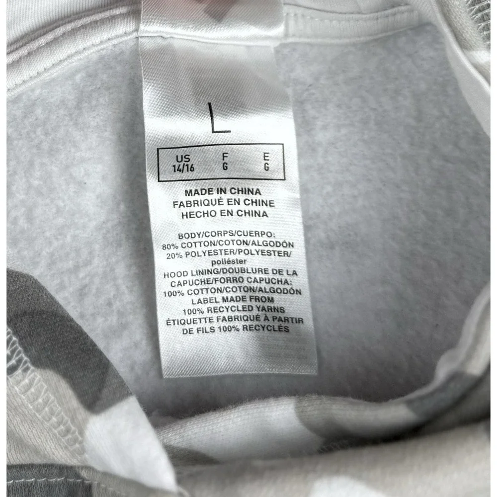 Adidas Camo Hoodie Large Gray White Pullover Fleece Logo Sweatshirt